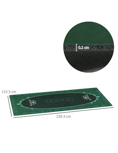 SPORTNOW 239.3 x 115.5 cm Professional Texas Hold'em Poker Mat 12 Player Water-Resistant Poker Table Top Rubber Poker Table Mat 