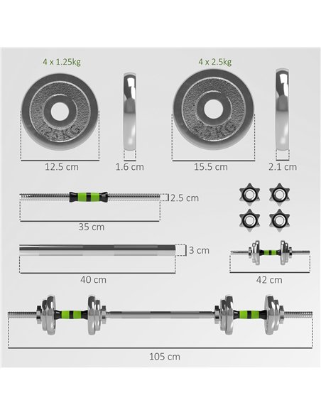 SPORTNOW 20kg Adjustable Weights Dumbbells Set, 2-in-1 Dumbbells and Barbell with Non-slip Handle, Free Weights Set for Home Gym - pic 123620 | FastDaddyshop