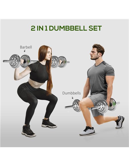 SPORTNOW 20kg Adjustable Weights Dumbbells Set, 2-in-1 Dumbbells and Barbell with Non-slip Handle, Free Weights Set for Home Gym - pic 123621 | FastDaddyshop