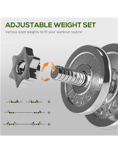 SPORTNOW 20kg Adjustable Weights Dumbbells Set, 2-in-1 Dumbbells and Barbell with Non-slip Handle, Free Weights Set for Home Gym
