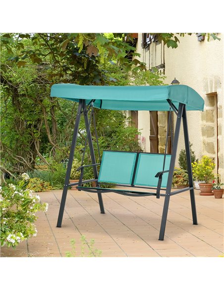Outsunny 2 Seater Garden Swing Seat Swing Chair Outdoor Hammock Bench w/ Adjustable Tilting Canopy, Texteline Seats and Steel Fr - pic 12367 | FastDaddyshop