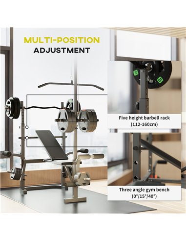SPORTNOW Adjustable Weight Bench with Bench Press Rack, Preacher Curl Bench, Leg Extension and Lat Pull Down Machine, Incline or