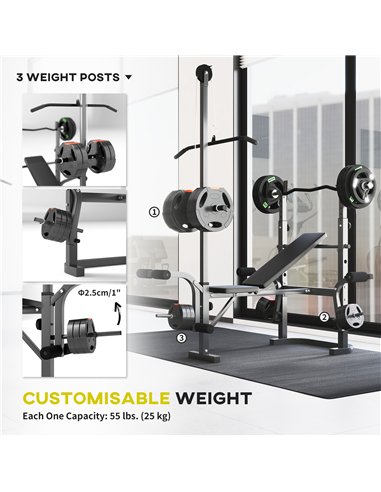 SPORTNOW Adjustable Weight Bench with Bench Press Rack, Preacher Curl Bench, Leg Extension and Lat Pull Down Machine, Incline or