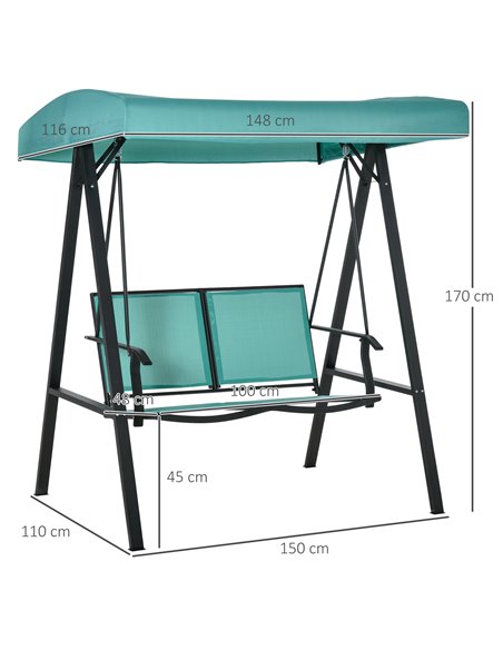 Outsunny 2 Seater Garden Swing Seat Swing Chair Outdoor Hammock Bench w/ Adjustable Tilting Canopy, Texteline Seats and Steel Fr - pic 12368 | FastDaddyshop