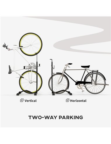 SPORTNOW Vertical & Horizontal Bike Rack Bicycle Storage Stand with Adjustable Hooks, Fits 6"-28" and 700c Bikes