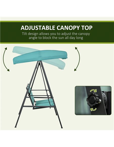 Outsunny 2 Seater Garden Swing Seat Swing Chair Outdoor Hammock Bench w/ Adjustable Tilting Canopy, Texteline Seats and Steel Fr - pic 12369 | FastDaddyshop