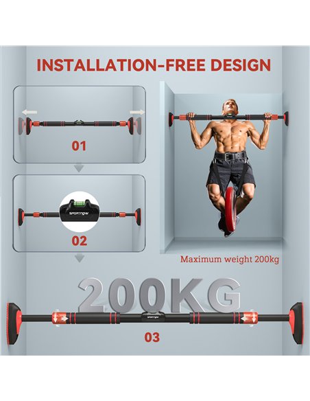 SPORTNOW Pull Up Bar Doorway No Screws, Door Frame Chin Up Bar with Level Metre, 96-130 cm (37.8"-51.2") Width Adjustable for Ho - pic 123695 | FastDaddyshop