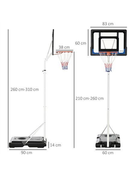 SPORTNOW 2.1-2.6m Adjustable Basketball Hoop and Basketball Stand w/ Backboard and Weighted Base, Portable on Wheels, White - pic 123701 | FastDaddyshop