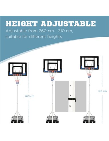 SPORTNOW 2.1-2.6m Adjustable Basketball Hoop and Basketball Stand w/ Backboard and Weighted Base, Portable on Wheels, White
