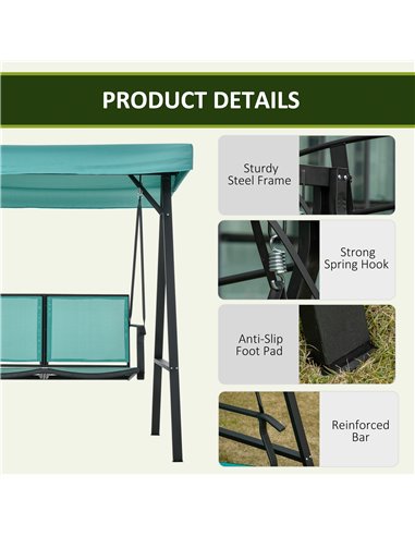 Outsunny 2 Seater Garden Swing Seat Swing Chair Outdoor Hammock Bench w/ Adjustable Tilting Canopy, Texteline Seats and Steel Fr