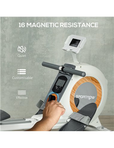 SPORTNOW Rowing Machine, 16-Level Magnetic Rower Machine with LCD Monitor and Phone Holder, White
