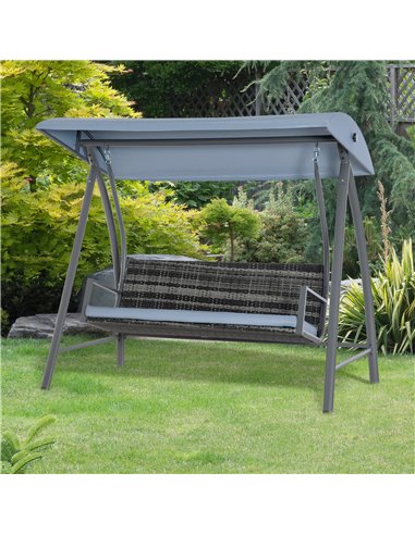 Outsunny 2-3 Seater Outdoor Garden Rattan Swing Chair with Adjustable Canopy Removable Cushion Hammock Seater Bench Bed Lounger,