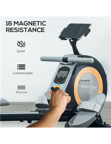 SPORTNOW Rowing Machine, 16-Level Magnetic Rower Machine with LCD Monitor and Phone Holder, Black