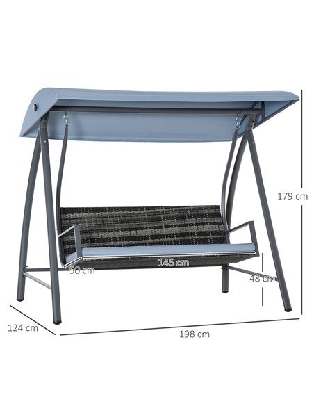Outsunny 2-3 Seater Outdoor Garden Rattan Swing Chair with Adjustable Canopy Removable Cushion Hammock Seater Bench Bed Lounger, - pic 12376 | FastDaddyshop