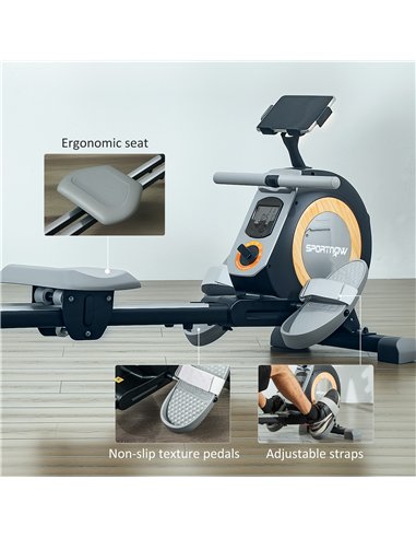 SPORTNOW Rowing Machine, 16-Level Magnetic Rower Machine with LCD Monitor and Phone Holder, Black