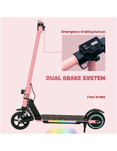 SPORTNOW Folding Electric Scooter for Kids Age 6-14 with Dual Brakes, Front Suspension, LED Colourful Lights and Display, 6.8kg 