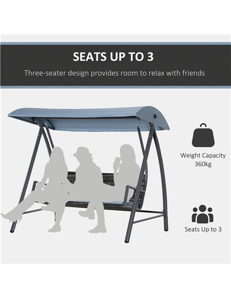 Outsunny 2-3 Seater Outdoor Garden Rattan Swing Chair with Adjustable Canopy Removable Cushion Hammock Seater Bench Bed Lounger, - pic 12378 | FastDaddyshop