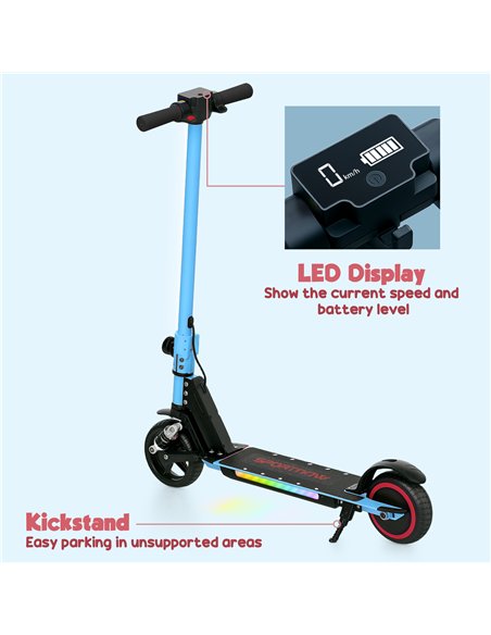 SPORTNOW Folding Electric Scooter for Kids Age 6-14 with Dual Brakes, Front Suspension, LED Colourful Lights and Display, 6.8kg  - pic 123797 | FastDaddyshop