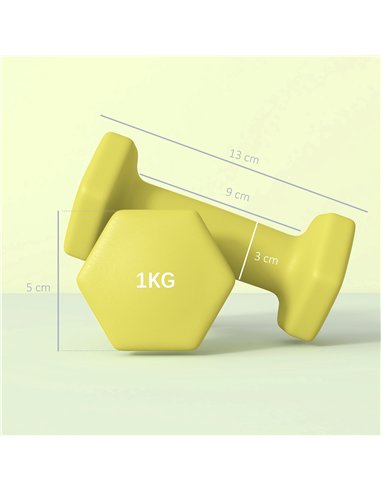 SPORTNOW 2 x 1kg Hexagonal Dumbbells Weights Set with Non-Slip Grip for Home Gym Workout, Yellow