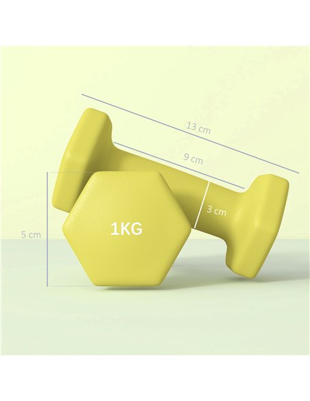 SPORTNOW 2 x 1kg Hexagonal Dumbbells Weights Set with Non-Slip Grip for Home Gym Workout, Yellow - pic 123800 | FastDaddyshop