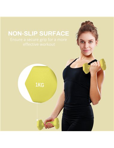 SPORTNOW 2 x 1kg Hexagonal Dumbbells Weights Set with Non-Slip Grip for Home Gym Workout, Yellow