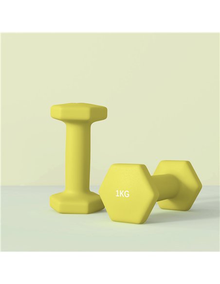 SPORTNOW 2 x 1kg Hexagonal Dumbbells Weights Set with Non-Slip Grip for Home Gym Workout, Yellow - pic 123805 | FastDaddyshop