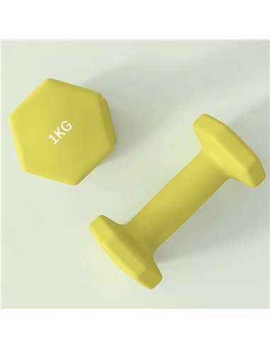 SPORTNOW 2 x 1kg Hexagonal Dumbbells Weights Set with Non-Slip Grip for Home Gym Workout, Yellow