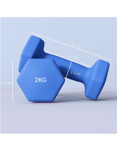 SPORTNOW 2 x 2kg Hexagonal Dumbbells Weights Set with Non-Slip Grip for Home Gym Workout, Blue