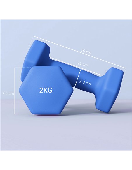 SPORTNOW 2 x 2kg Hexagonal Dumbbells Weights Set with Non-Slip Grip for Home Gym Workout, Blue - pic 123809 | FastDaddyshop