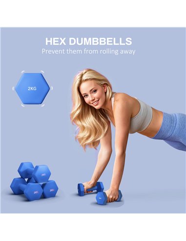 SPORTNOW 2 x 2kg Hexagonal Dumbbells Weights Set with Non-Slip Grip for Home Gym Workout, Blue