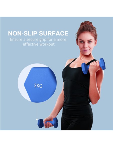 SPORTNOW 2 x 2kg Hexagonal Dumbbells Weights Set with Non-Slip Grip for Home Gym Workout, Blue - pic 123812 | FastDaddyshop