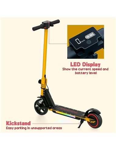 SPORTNOW Folding Electric Scooter for Kids Age 6-14 with Dual Brakes, Front Suspension, LED Colourful Lights and Display, 6.8kg 