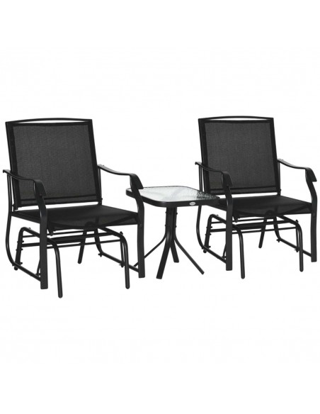 Outsunny Glider Rocking Chair & Table Set 2 Single Seaters Rocker, Black - pic 12384 | FastDaddyshop