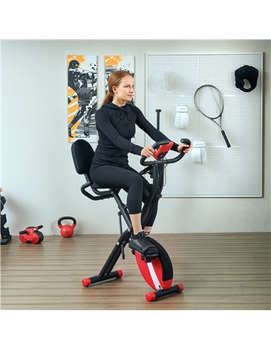 SPORTNOW 5-In-1 Folding Exercise Bike with Arm Workout Bands, Quiet 8-Level Magnetic Resistance Foldable Exercise Bike with LCD,