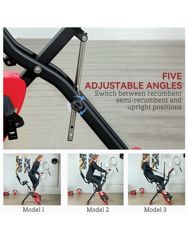 SPORTNOW 5-In-1 Folding Exercise Bike with Arm Workout Bands, Quiet 8-Level Magnetic Resistance Foldable Exercise Bike with LCD,