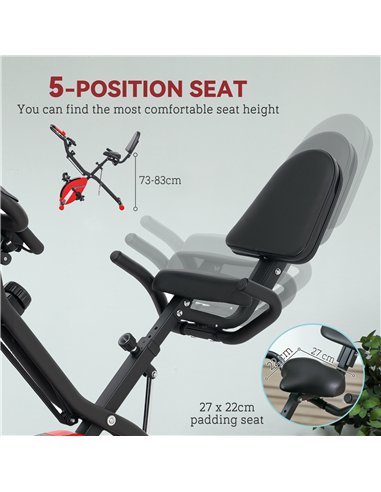 SPORTNOW 5-In-1 Folding Exercise Bike with Arm Workout Bands, Quiet 8-Level Magnetic Resistance Foldable Exercise Bike with LCD,