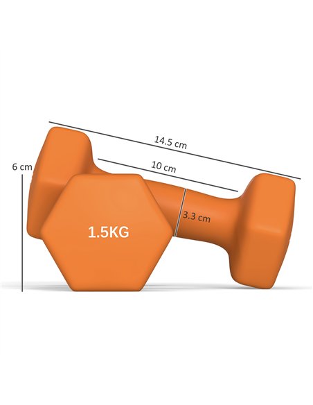 SPORTNOW 2 x 1.5kg Hexagonal Dumbbells Weights Set with Non-Slip Grip for Home Gym Workout, Orange - pic 123854 | FastDaddyshop