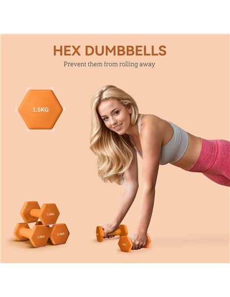 SPORTNOW 2 x 1.5kg Hexagonal Dumbbells Weights Set with Non-Slip Grip for Home Gym Workout, Orange - pic 123855 | FastDaddyshop