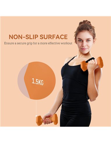 SPORTNOW 2 x 1.5kg Hexagonal Dumbbells Weights Set with Non-Slip Grip for Home Gym Workout, Orange
