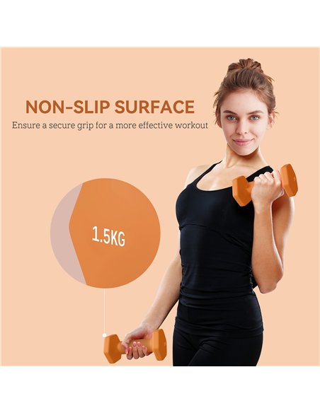SPORTNOW 2 x 1.5kg Hexagonal Dumbbells Weights Set with Non-Slip Grip for Home Gym Workout, Orange - pic 123857 | FastDaddyshop