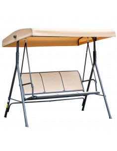 Outsunny 3 Seater Swing Chair Canopy with Canopy, Steel Frame, Beige