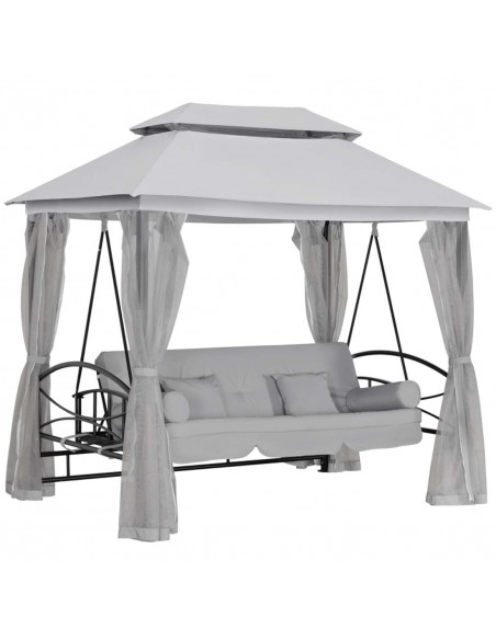 Outsunny 3-in-1 Convertible Swing Chair Bed, 3 Seater Hammock, Gazebo with Cushioned Seat, Mesh Curtains, Grey - pic 12390 | FastDaddyshop