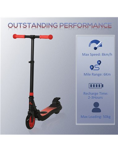 HOMCOM Folding Electric Scooter with Brake, for Ages 6+ Years, 8km/h Maximum Speed, Red
