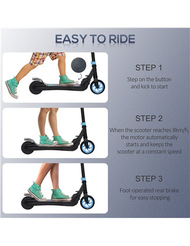 HOMCOM Folding Electric Scooter with Brake, for Ages 6+ Years, 8km/h Maximum Speed, Blue