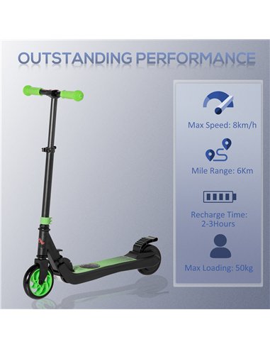 HOMCOM Folding Electric Scooter with Brake, for Ages 6+ Years, 8km/h Maximum Speed, Green
