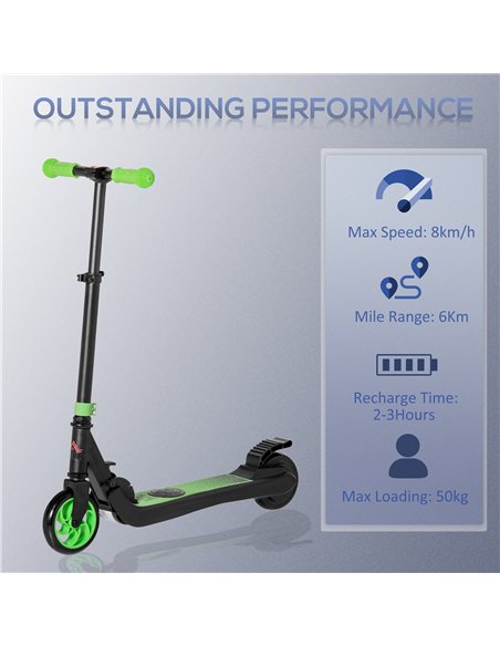 HOMCOM Folding Electric Scooter with Brake, for Ages 6+ Years, 8km/h Maximum Speed, Green - pic 123927 | FastDaddyshop