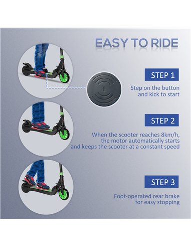 HOMCOM Folding Electric Scooter with Brake, for Ages 6+ Years, 8km/h Maximum Speed, Green