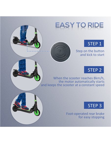 HOMCOM Folding Electric Scooter with Brake, for Ages 6+ Years, 8km/h Maximum Speed, Green - pic 123928 | FastDaddyshop