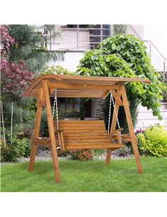 Outsunny 2 Seater Swing Chair with Adjustable Canopy and Pine Wood Frame 2