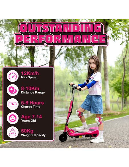 HOMCOM Foldable Electric Kids Scooter, Ride on, for Ages 7-14 Years, Pink - pic 123936 | FastDaddyshop